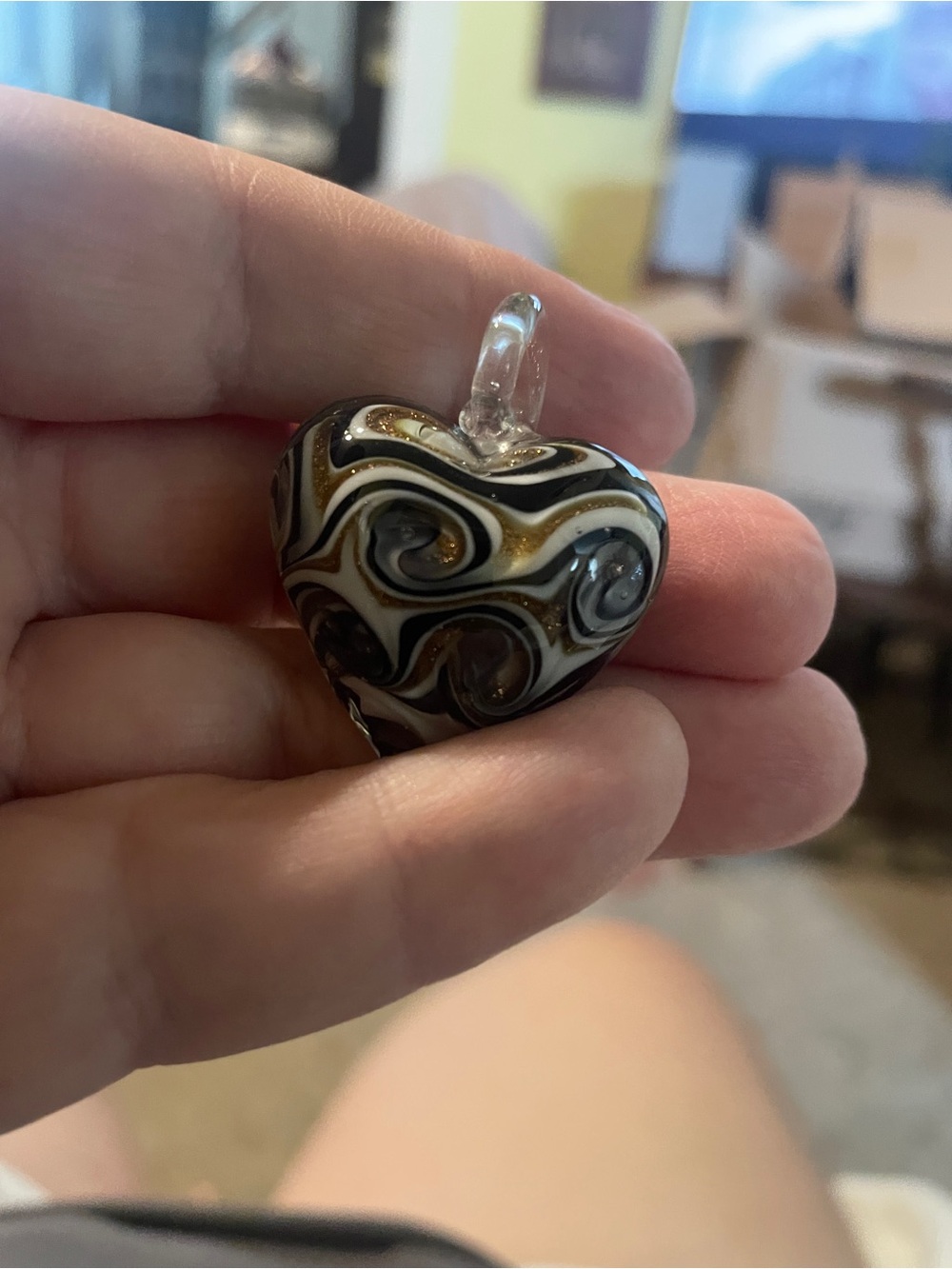 Source Unknown Heart Pendant in Black, White & Gold Swirl
